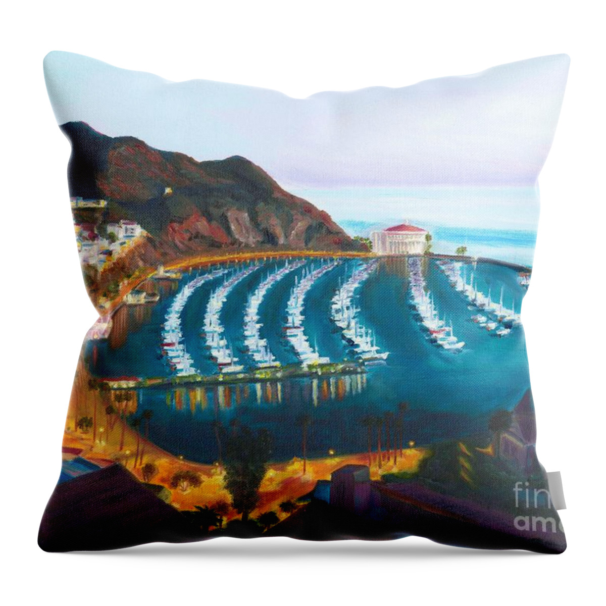 Avalon Throw Pillow featuring the painting Avalon at sunrise by Nicolas Nomicos