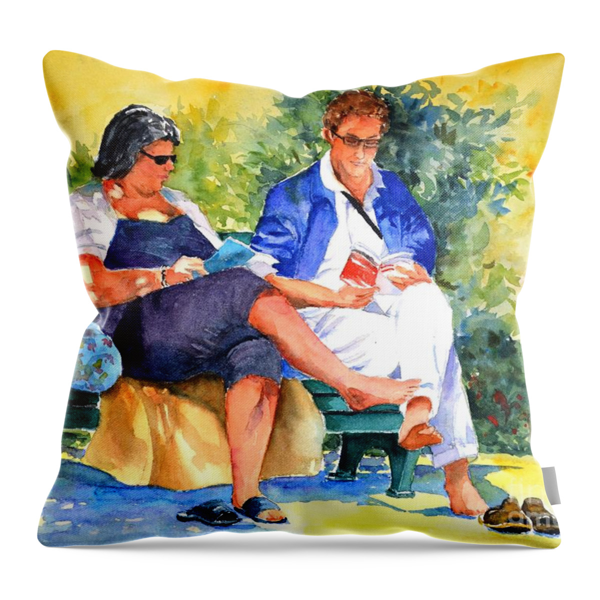 Man Throw Pillow featuring the painting Avid readers #1 by Betty M M Wong