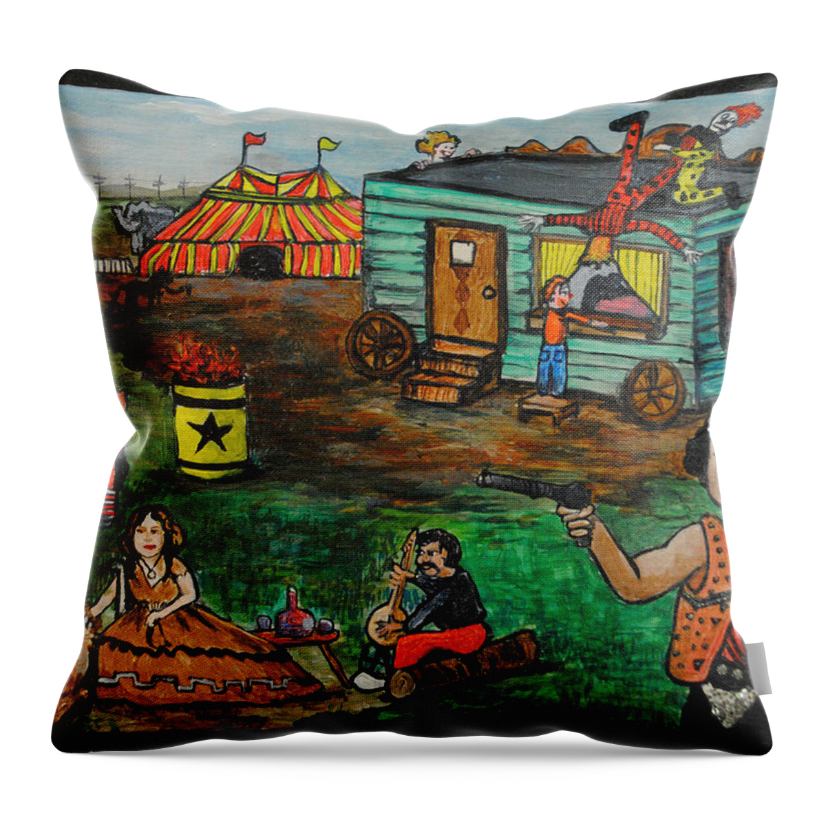 Circus Throw Pillow featuring the painting Awaiting his birth by Patricia Arroyo