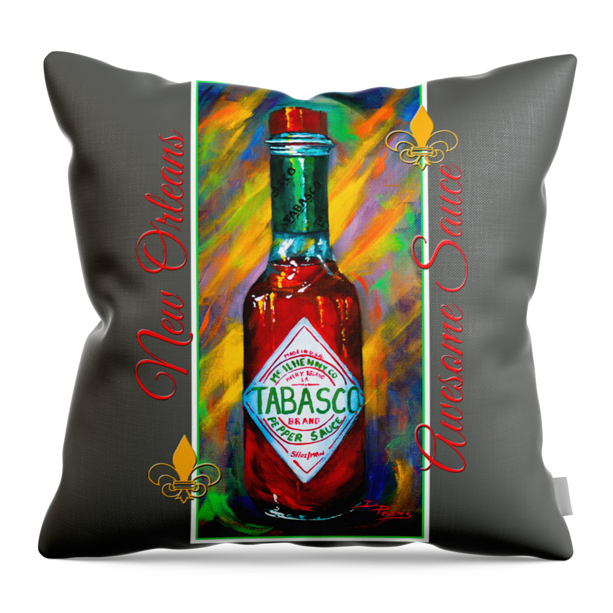  Louisiana Hot Sauce Throw Pillow featuring the painting Awesome Sauce - Tabasco by Dianne Parks