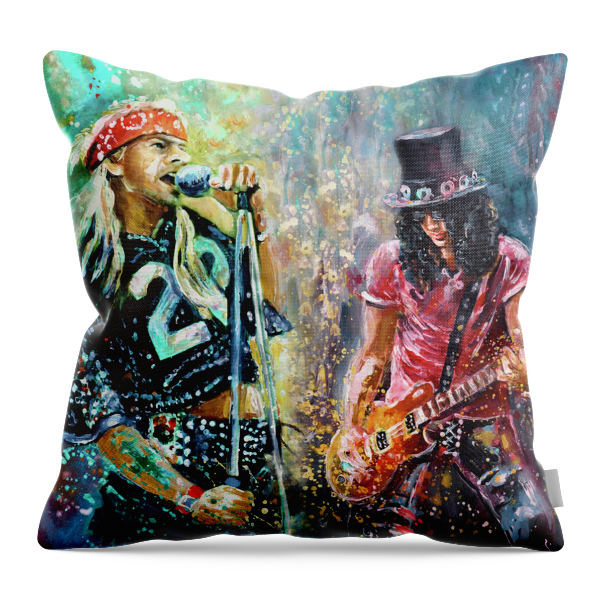 Music Throw Pillow featuring the painting Axl Rose And Slash by Miki De Goodaboom