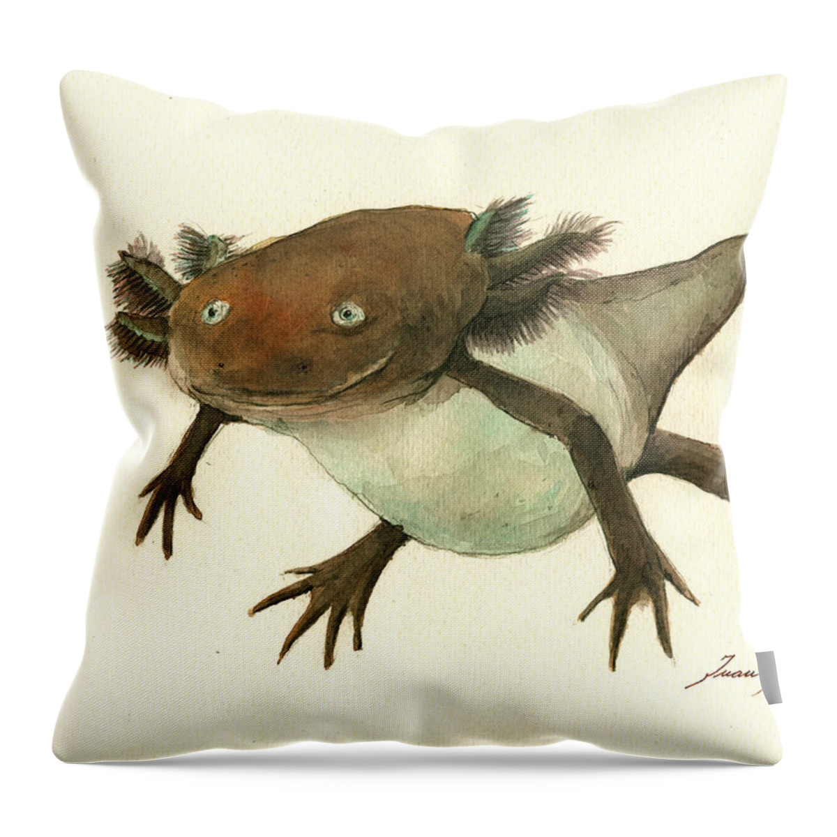 Axolotl Throw Pillow featuring the painting Axolotl by Juan Bosco