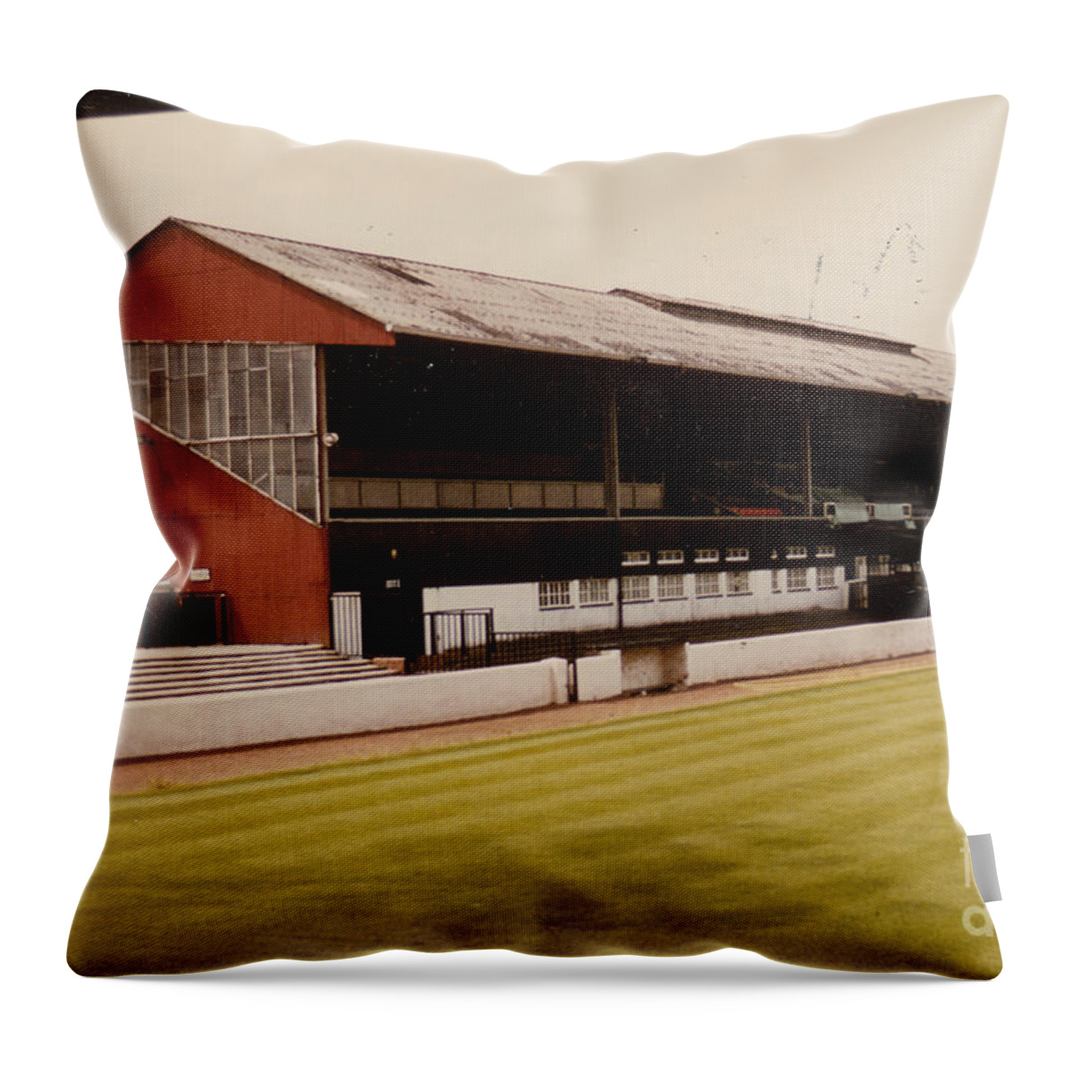  Throw Pillow featuring the photograph Ayr United - Somerset Park - Main Stand 1 - Leitch -June 1983 by Legendary Football Grounds