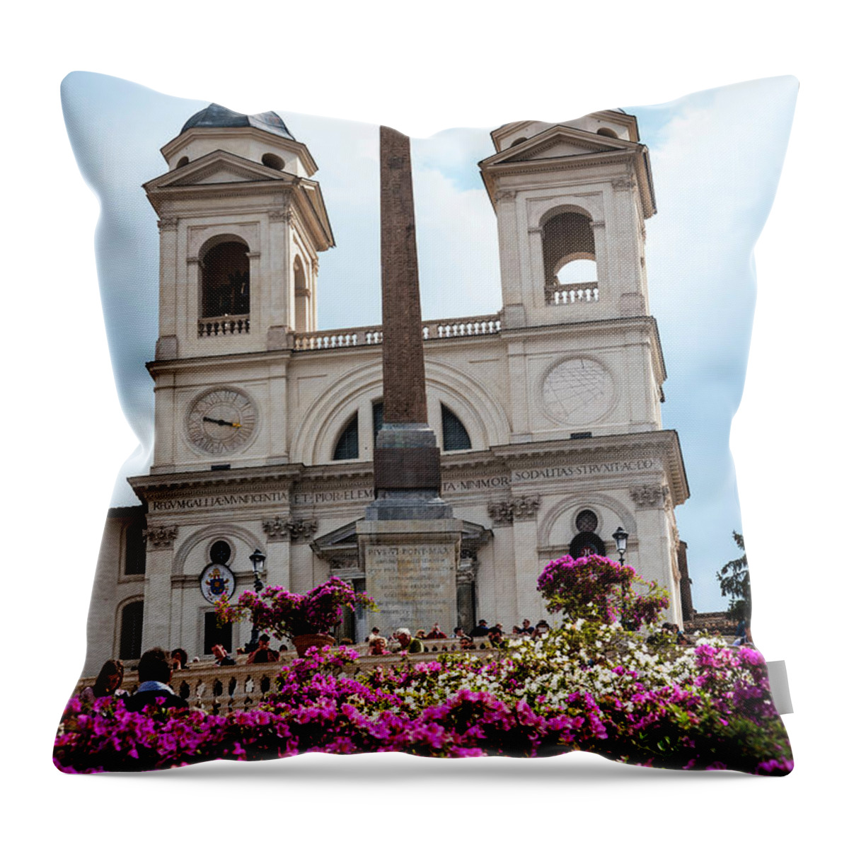 St Maria Throw Pillow featuring the photograph Azaleas on the Spanish Steps in Rome by Brenda Kean