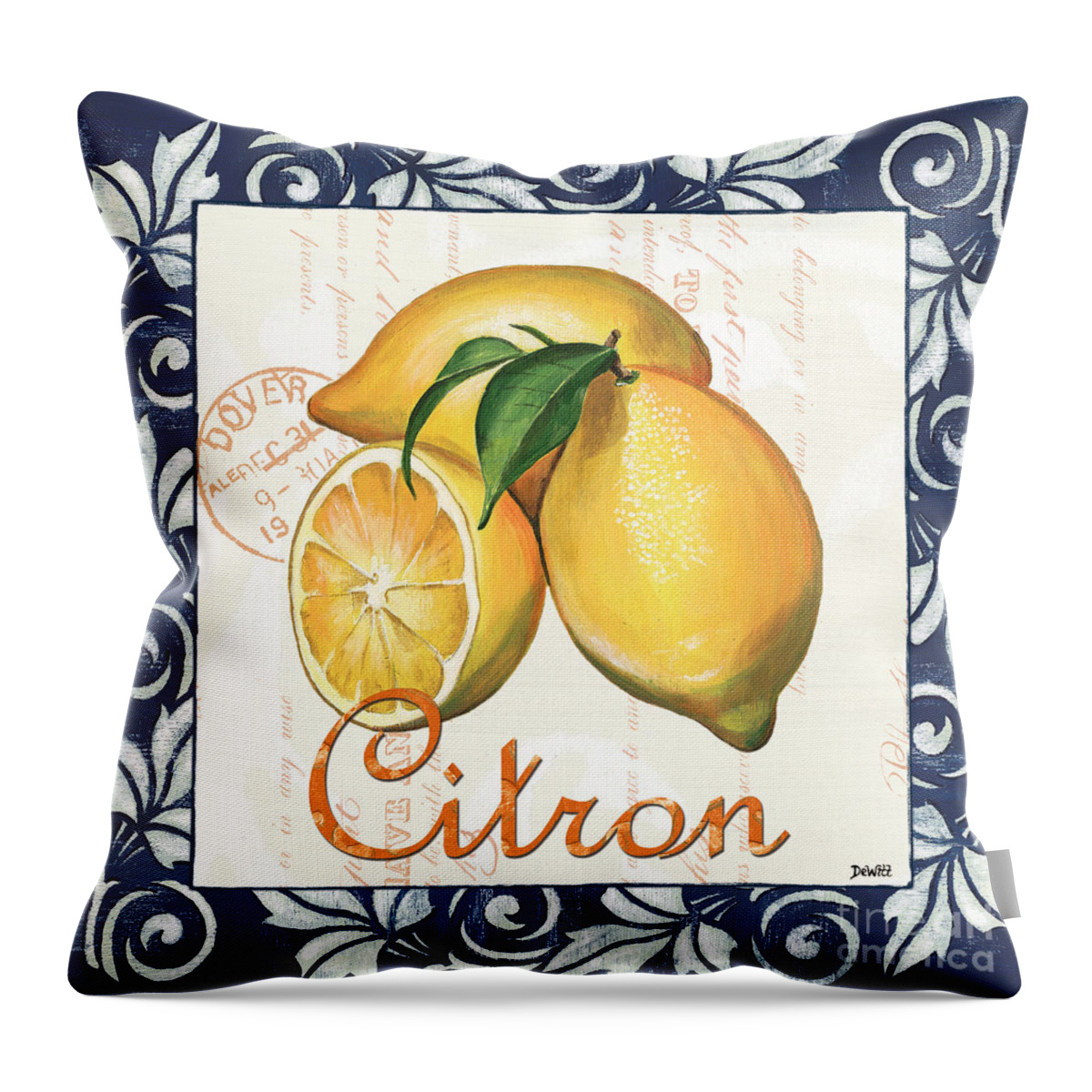 Lemon Throw Pillow featuring the painting Azure Lemon 2 by Debbie DeWitt