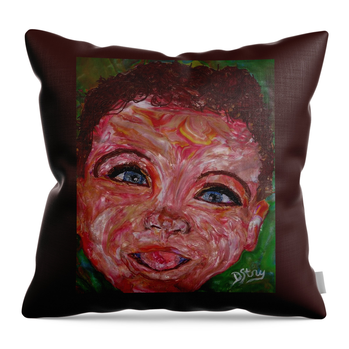 Polymer Clay Throw Pillow featuring the mixed media Azuriah by Deborah Stanley