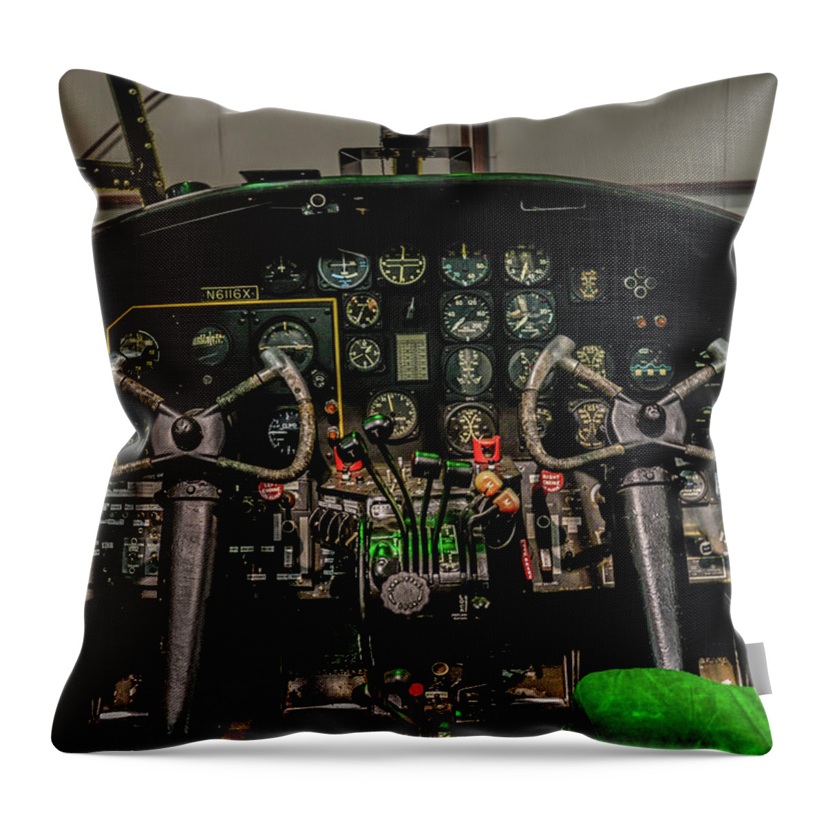 Aviation Throw Pillow featuring the photograph B-25 Mitchell Cockpit by Tommy Anderson
