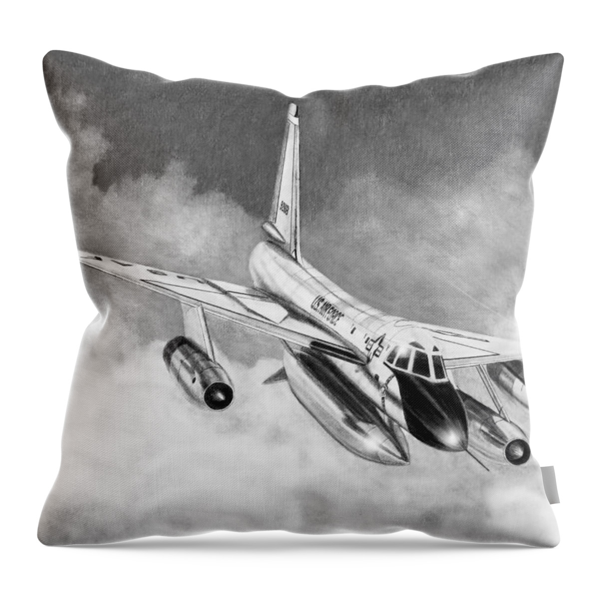 Aviation Throw Pillow featuring the drawing B-58A Hustler by Douglas Castleman
