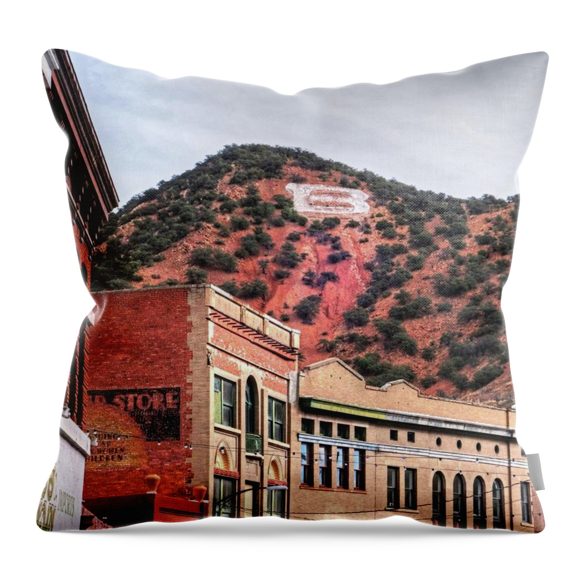 Bisbee Throw Pillow featuring the photograph B is for Bisbee Bisbee Arizona by Toby McGuire