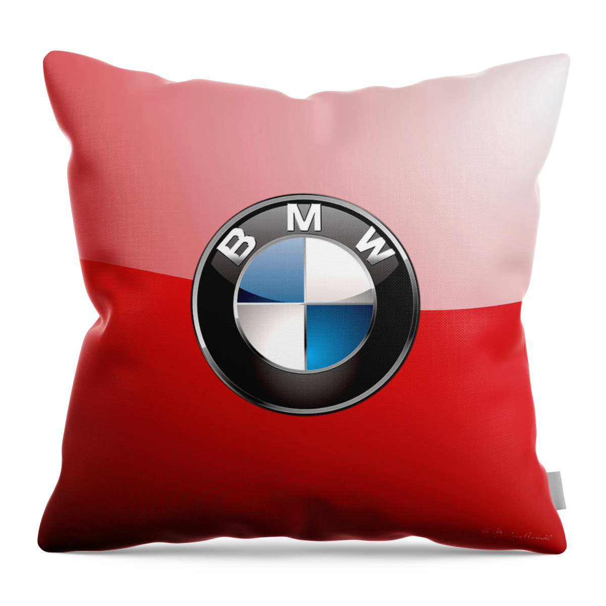 'auto Badges 3d' By Serge Averbukh Throw Pillow featuring the photograph B M W Badge On Red by Serge Averbukh
