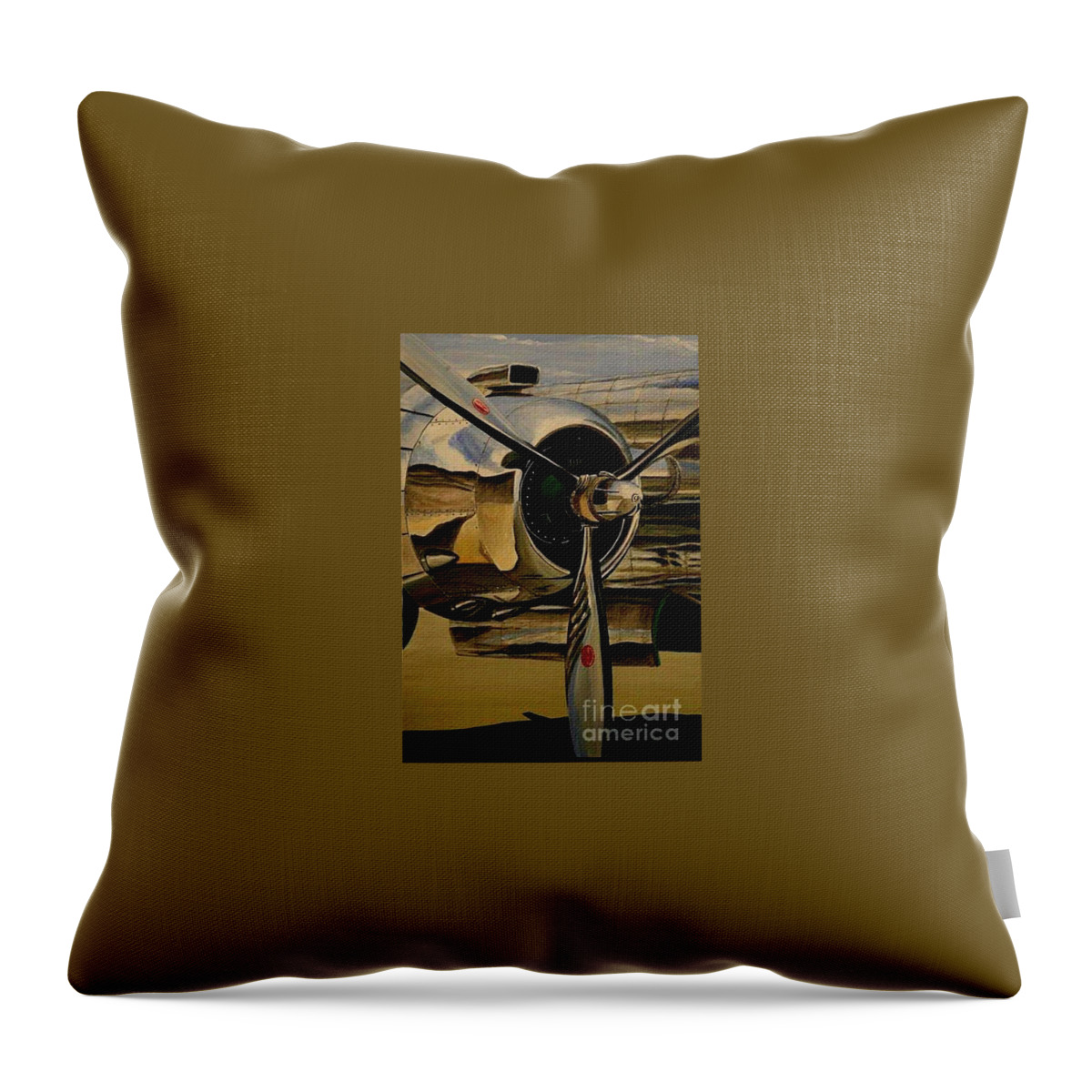 Warbirds Throw Pillow featuring the painting B25 Mitchell bomber starboard engine 1943 WARBIRDS by Richard John Holden RA