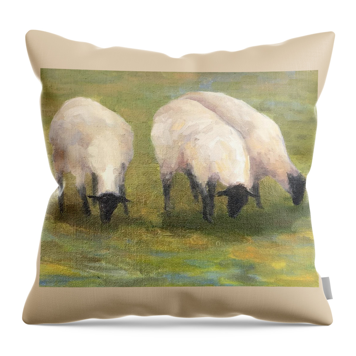 Sheep Throw Pillow featuring the painting Baa-baa by Barrett Edwards
