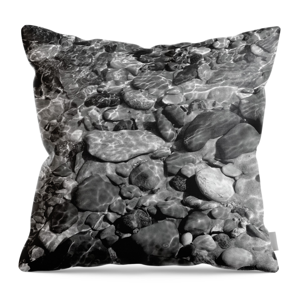 Babbling Brook Throw Pillow featuring the photograph Babbling Brook Black and White   by Kathi Mirto