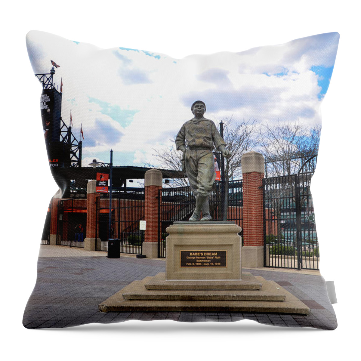 Babes Throw Pillow featuring the photograph Babes Dream - Camden Yards Baltimore by Bill Cannon