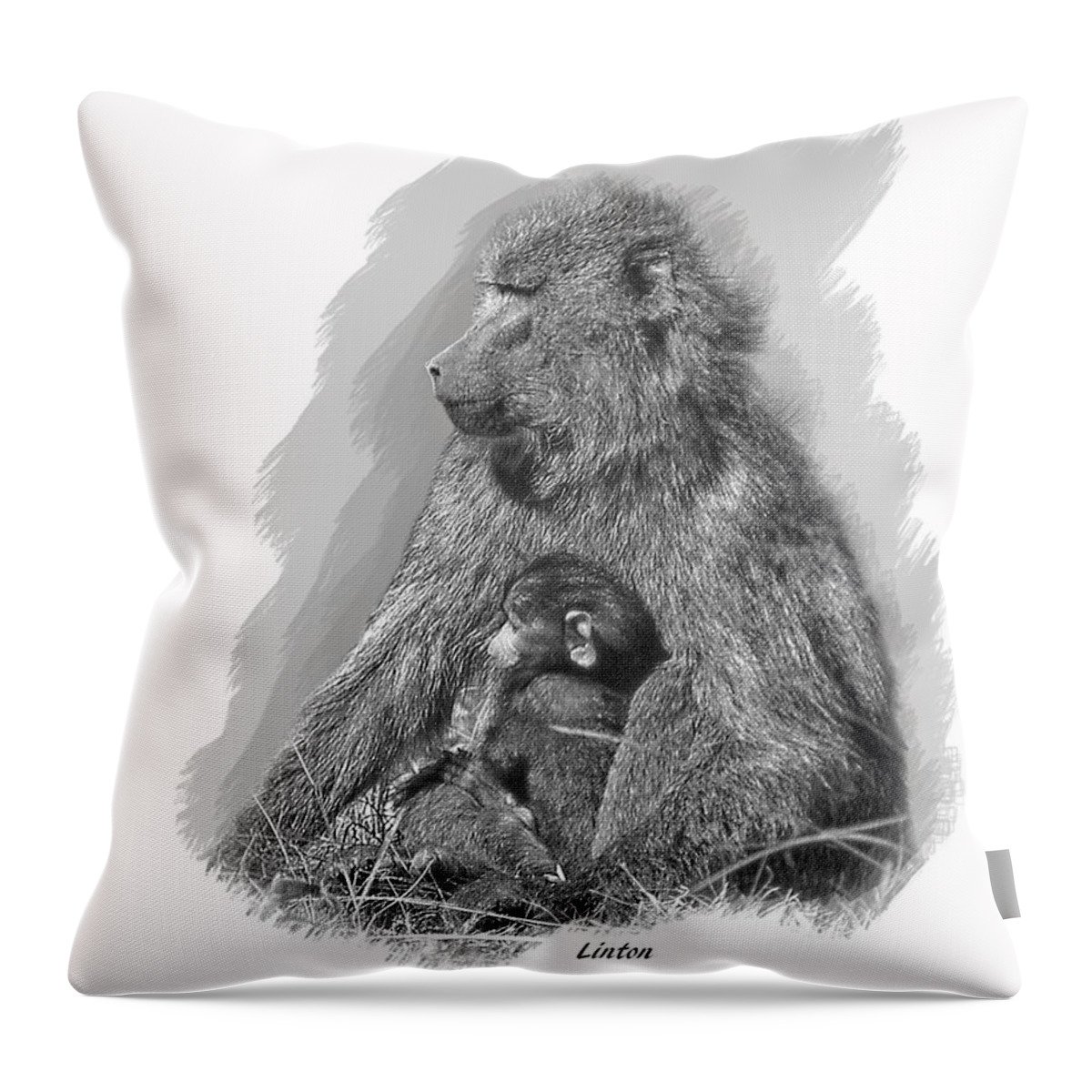Baboon Throw Pillow featuring the digital art Baboon Mother And Young by Larry Linton