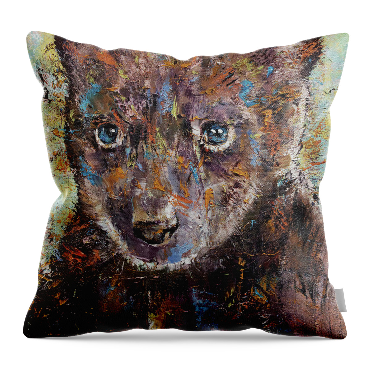 Bear Cub Throw Pillow featuring the painting Baby Bear by Michael Creese