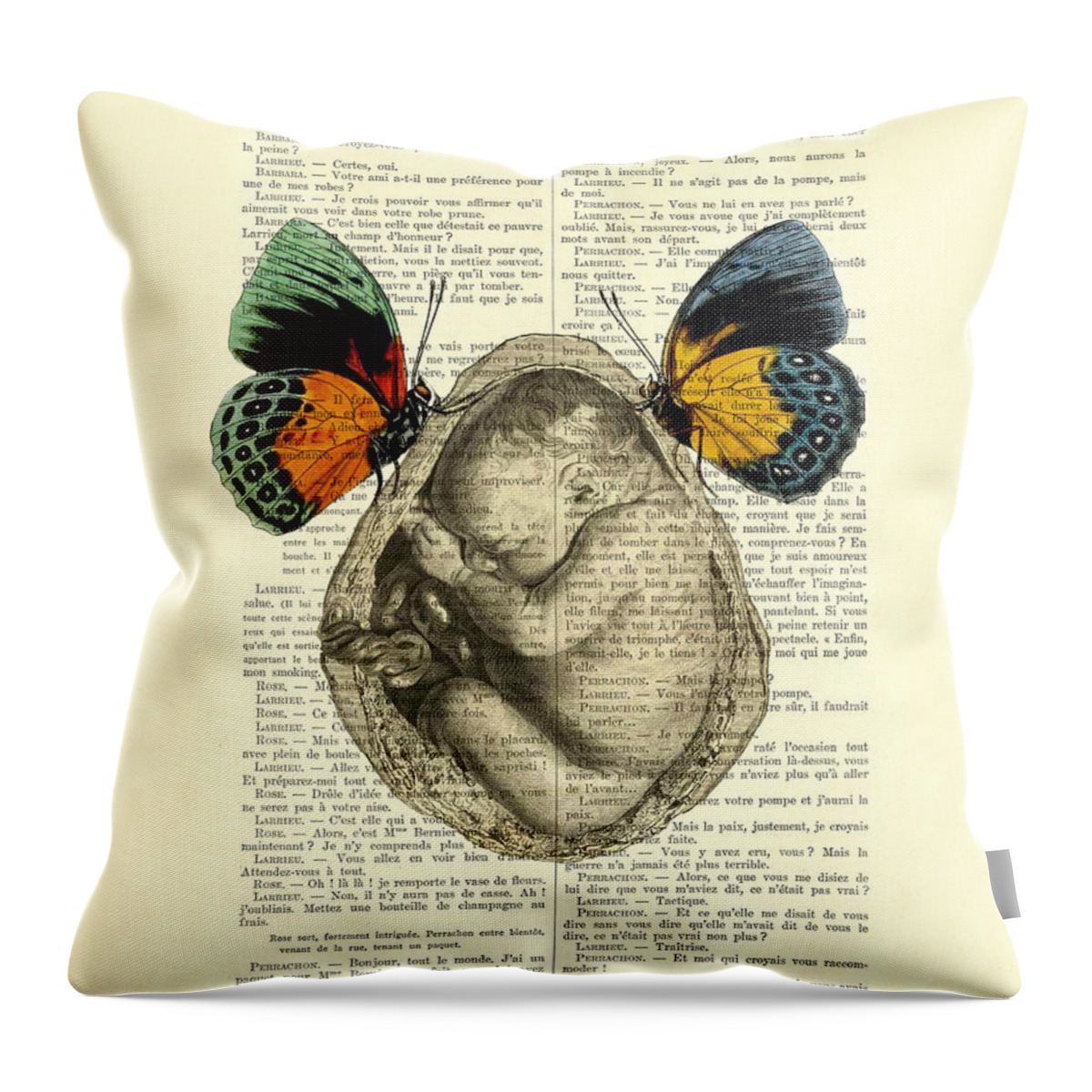 Baby Portrait Throw Pillow featuring the digital art Baby foetus and butterflies by Madame Memento