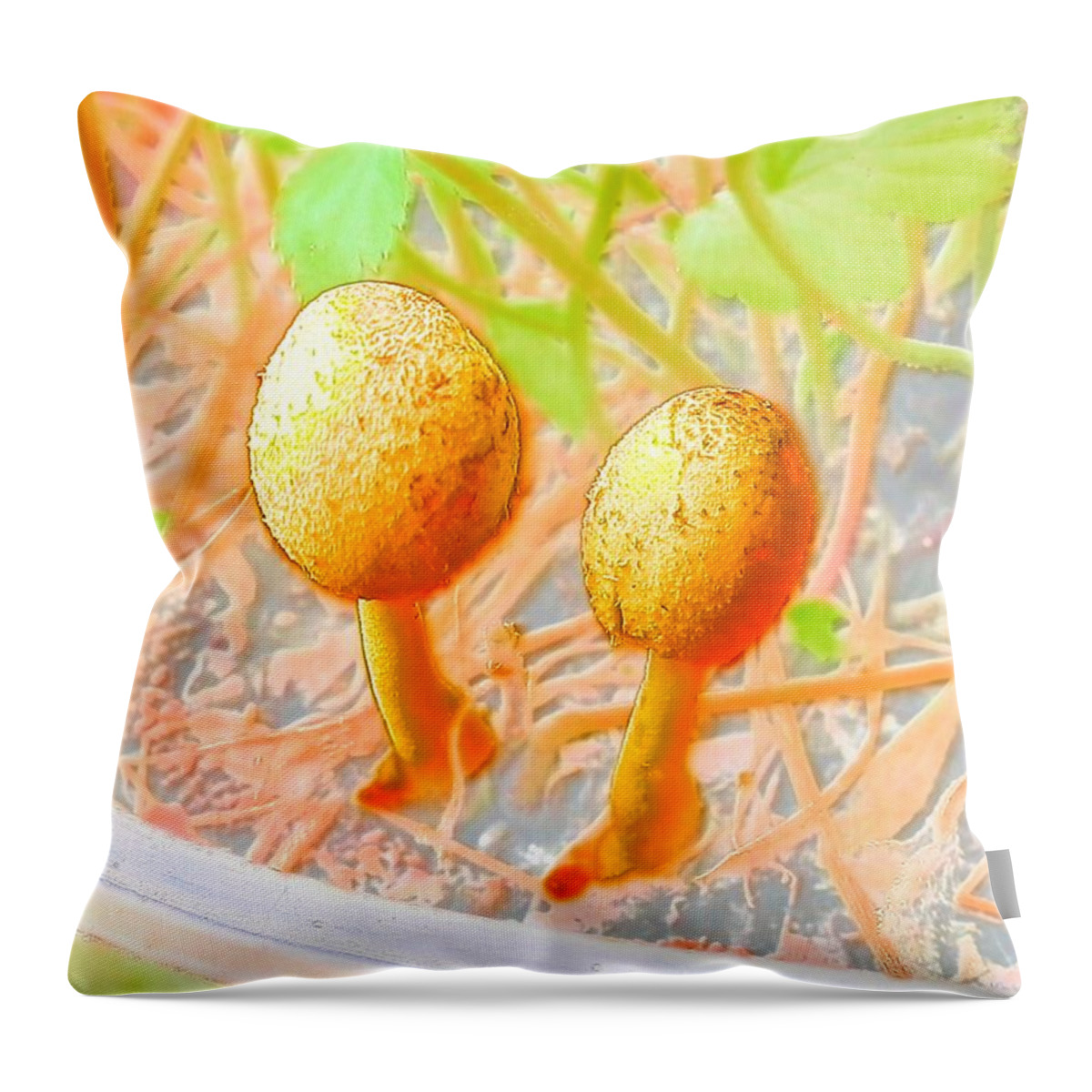 #golden Throw Pillow featuring the photograph Baby Mushrooms in Watercolor by Belinda Lee
