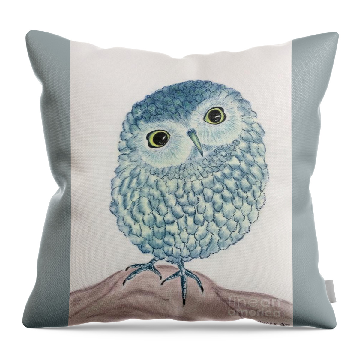 Owl Throw Pillow featuring the pastel Baby owl by Natalia Wallwork