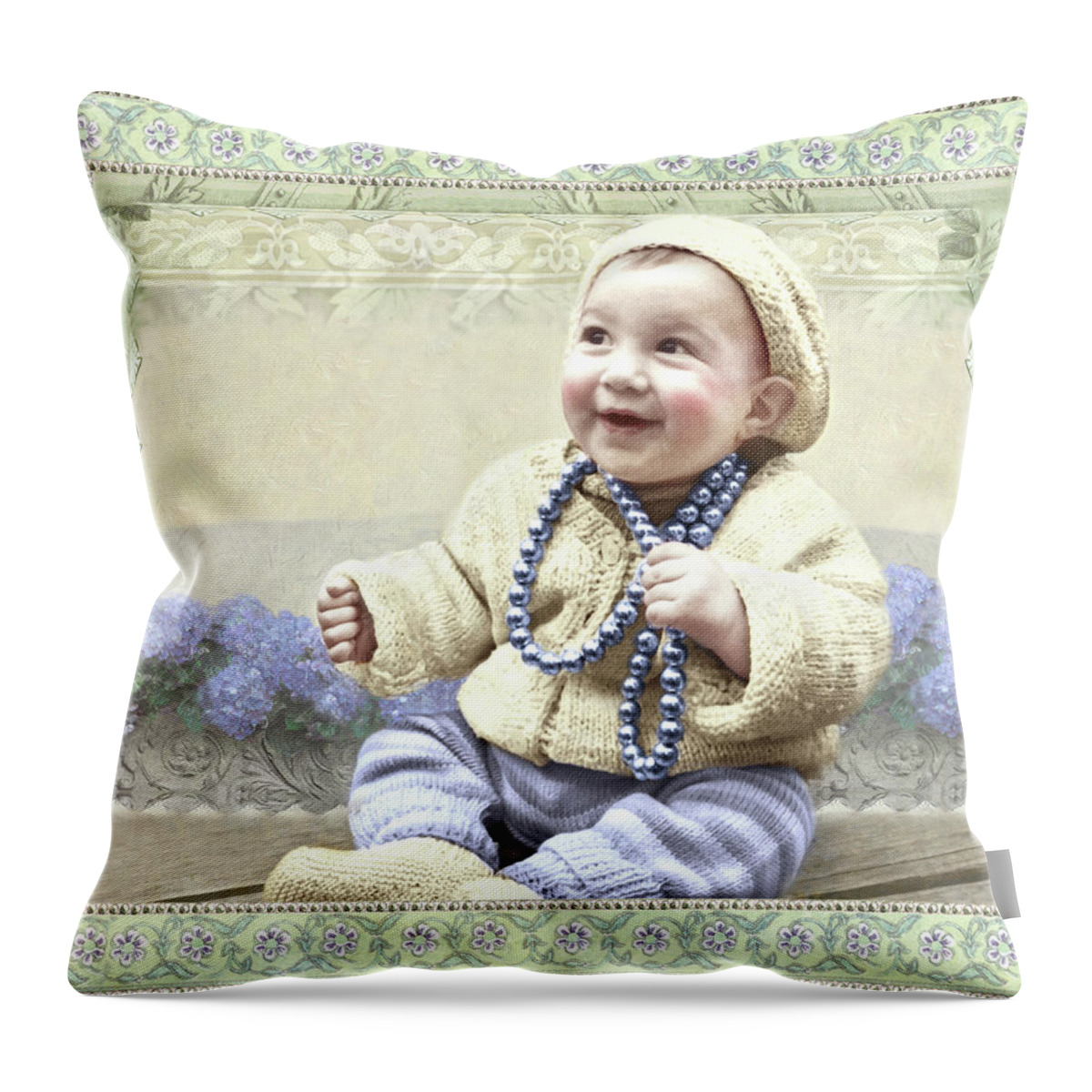  Throw Pillow featuring the photograph Baby Wears Beads by Adele Aron Greenspun