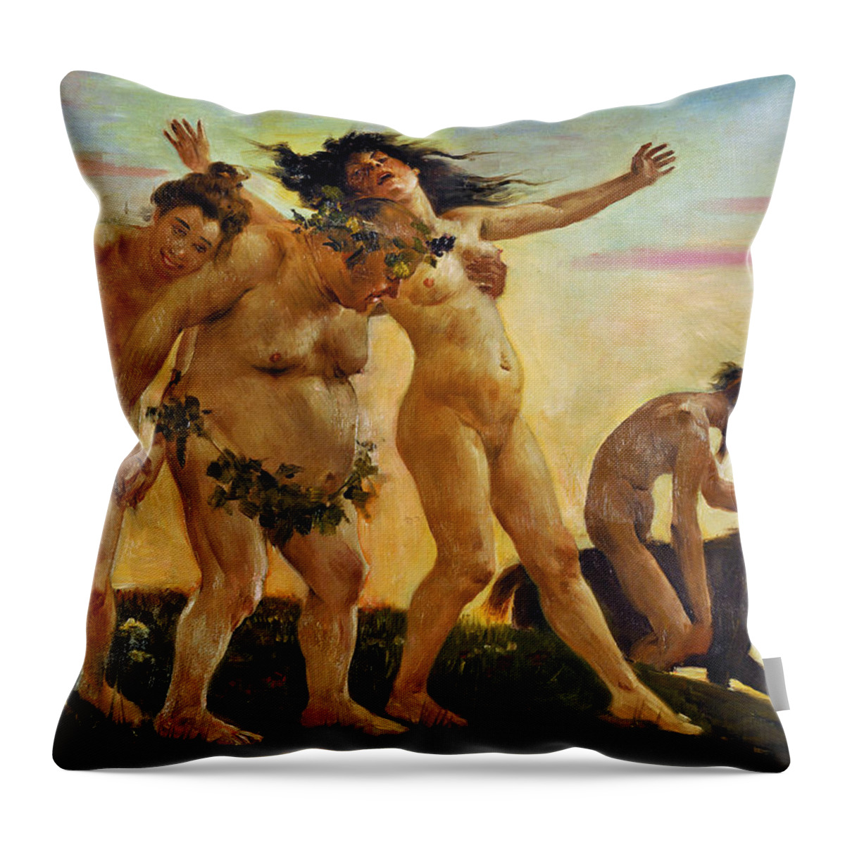 Lovis Corinth Throw Pillow featuring the painting Baccants Returning Home by Lovis Corinth