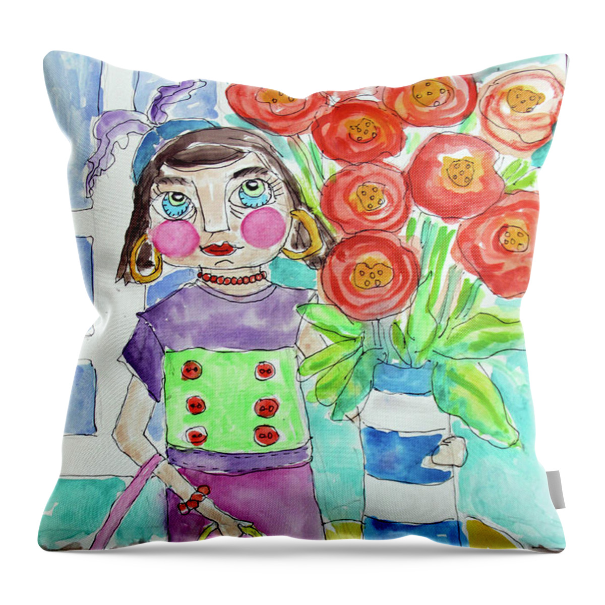 Shopping Throw Pillow featuring the painting Back From The Market by Rosemary Aubut