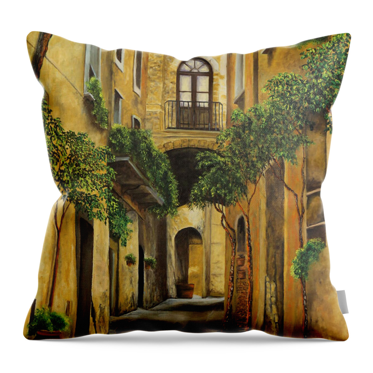 Italy Paintings Throw Pillow featuring the painting Back Street in Italy by Charlotte Blanchard