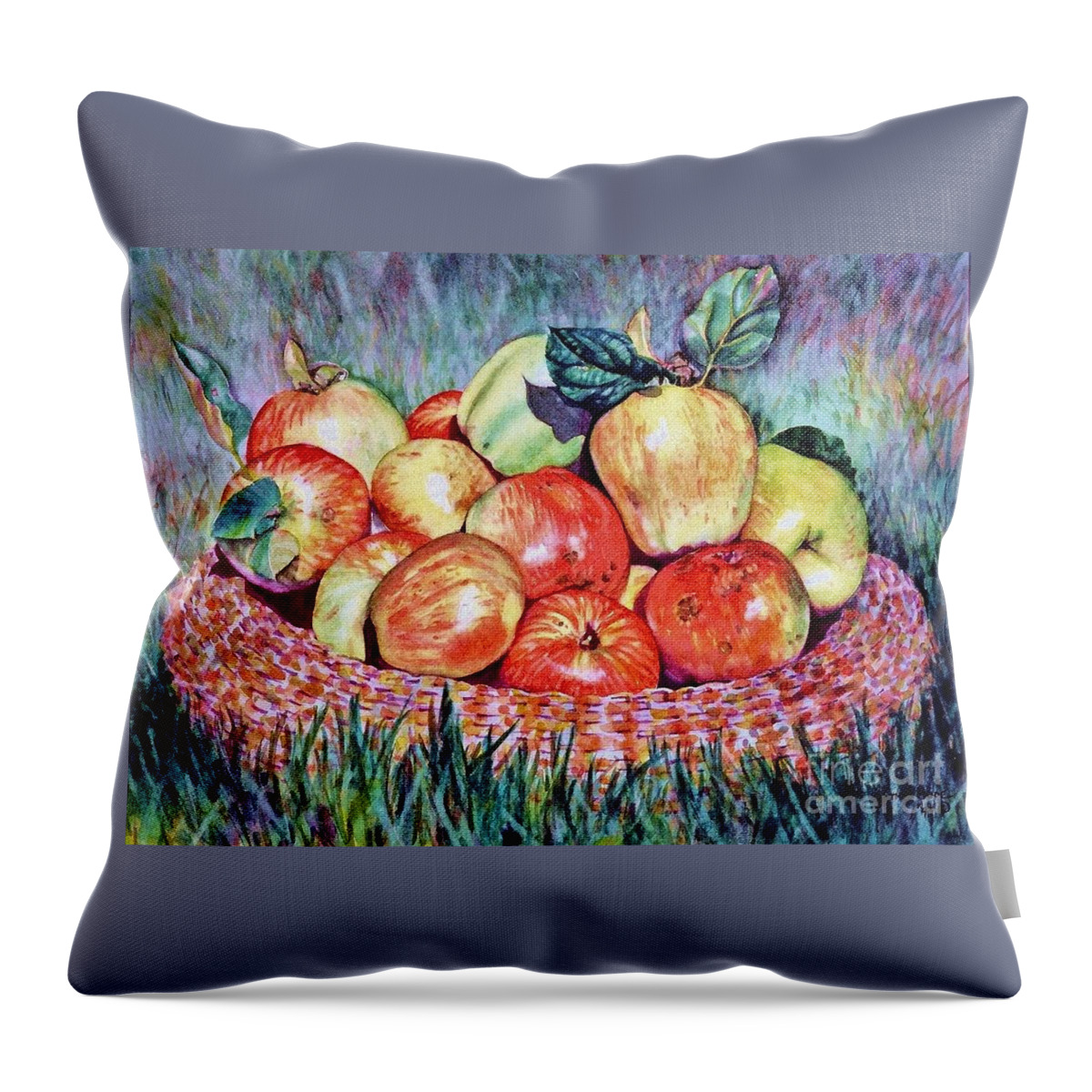Cynthia Pride Watercolor Paintings Throw Pillow featuring the painting Backyard Apples by Cynthia Pride