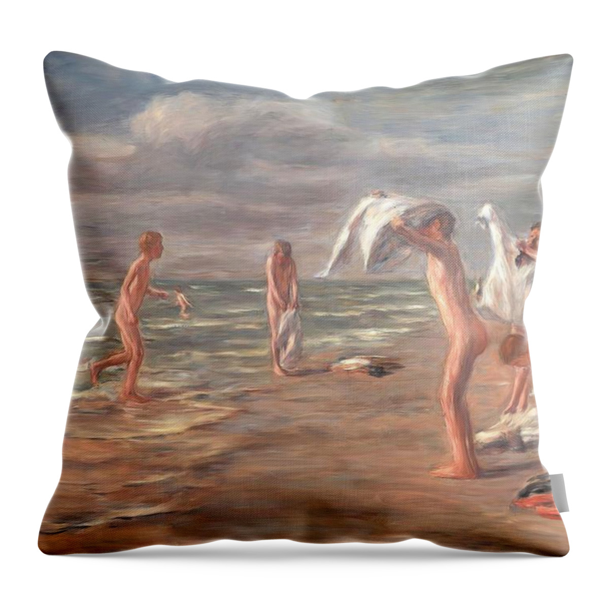 Badende Jungen Throw Pillow featuring the painting Badende Jungen by Max Liebermann
