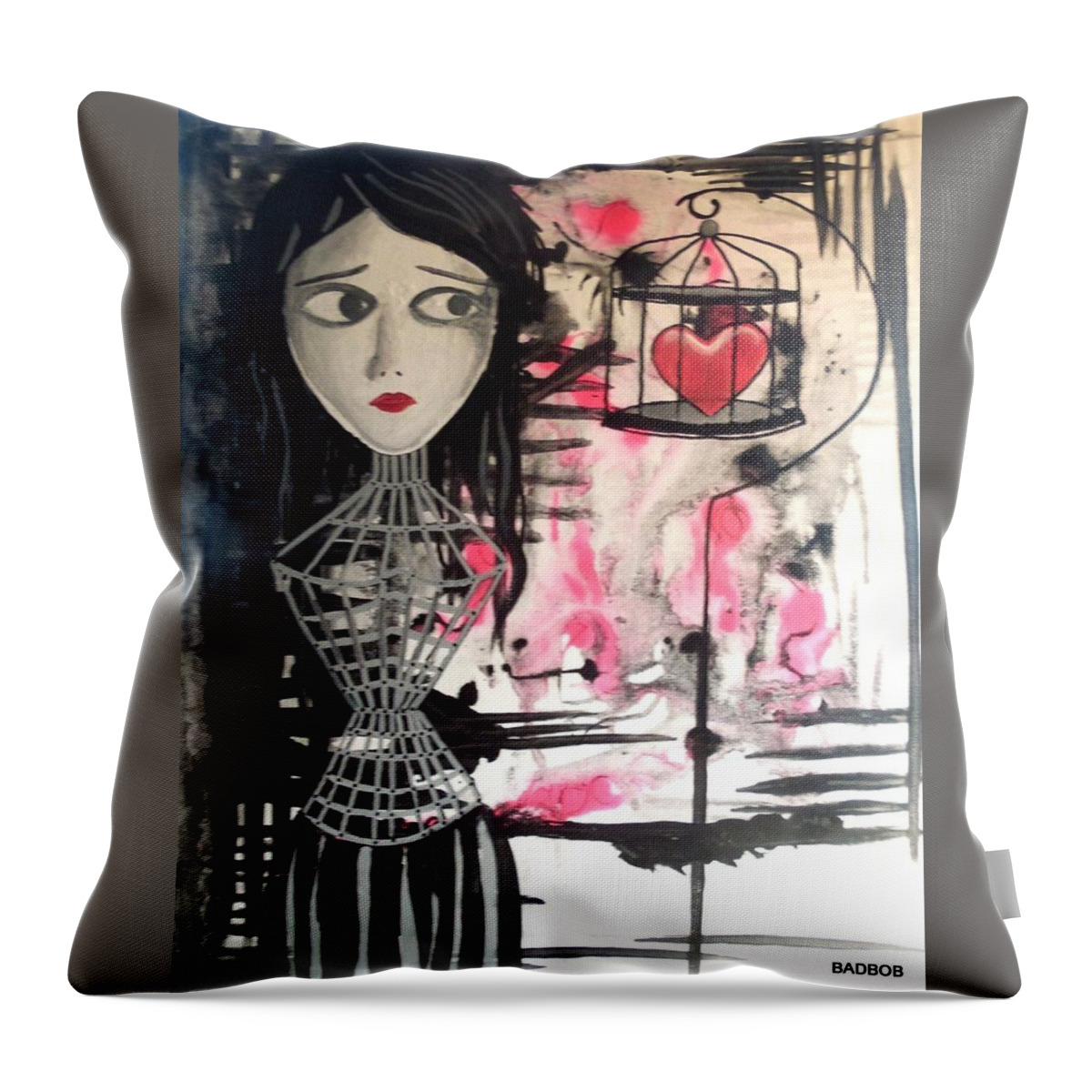 Dolls Throw Pillow featuring the painting Badheart by Robert Francis