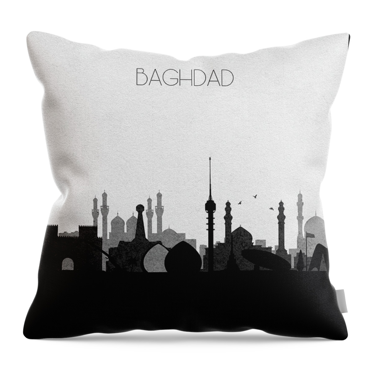Baghdad Throw Pillow featuring the mixed media Baghdad Cityscape by Inspirowl Design