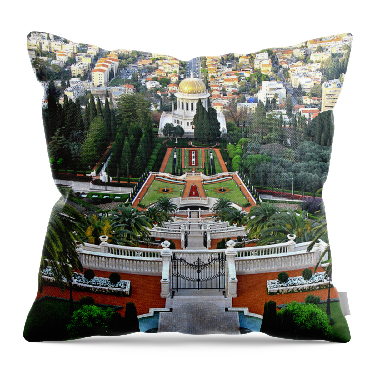 Haifa Throw Pillow featuring the photograph Bahai Gardens 3 - Haifa, Israel by Richard Krebs