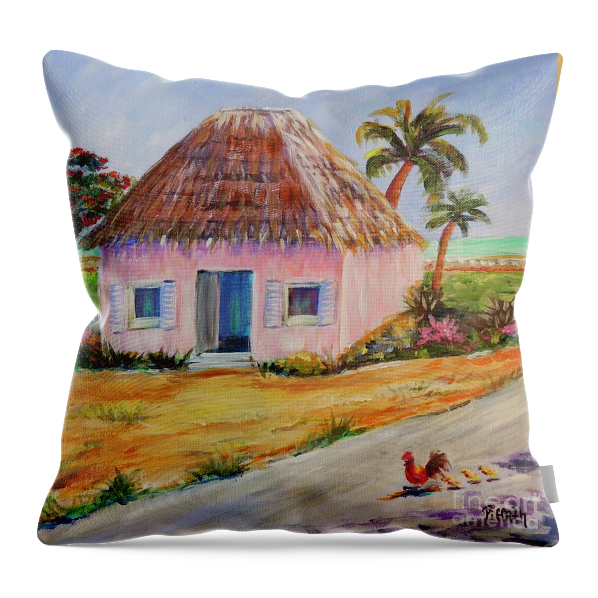 Bahama Shack Throw Pillow featuring the painting Bahamian Shack painting by Patricia Piffath