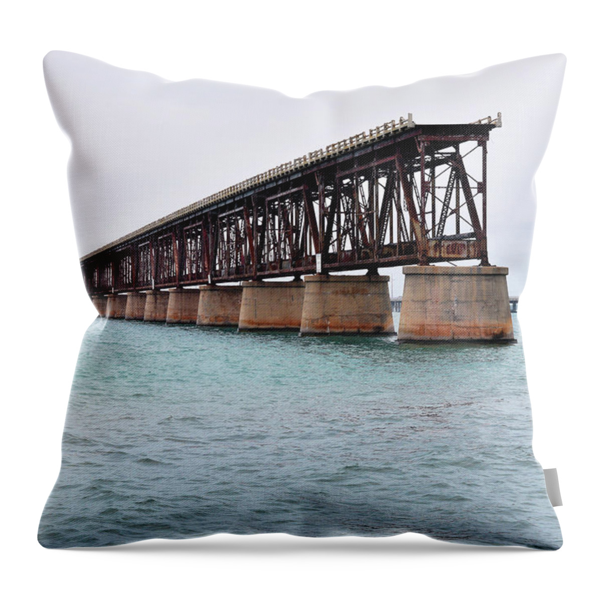 Pat Turner Throw Pillow featuring the photograph Bahia Honda Bridge by Pat Turner