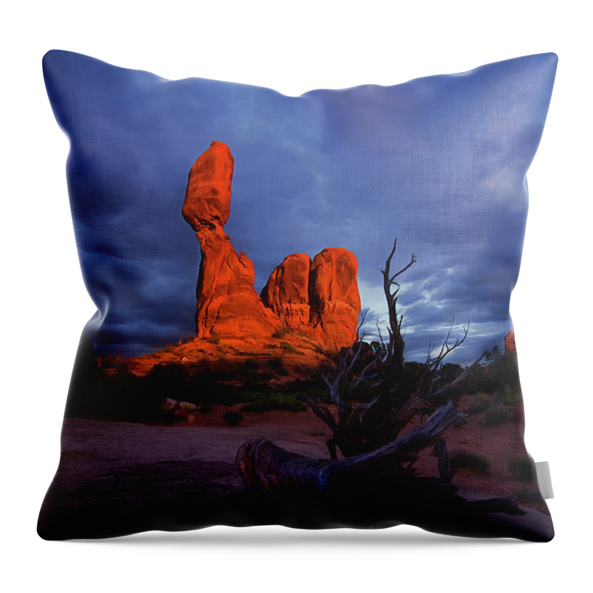 Arches National Park Throw Pillow featuring the photograph Balanced Rock Sunset by Debra Boucher