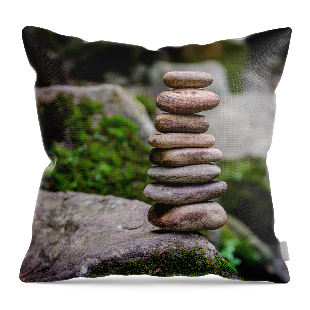 Zen Stones Throw Pillow featuring the photograph Balancing Zen Stones by Marco Oliveira