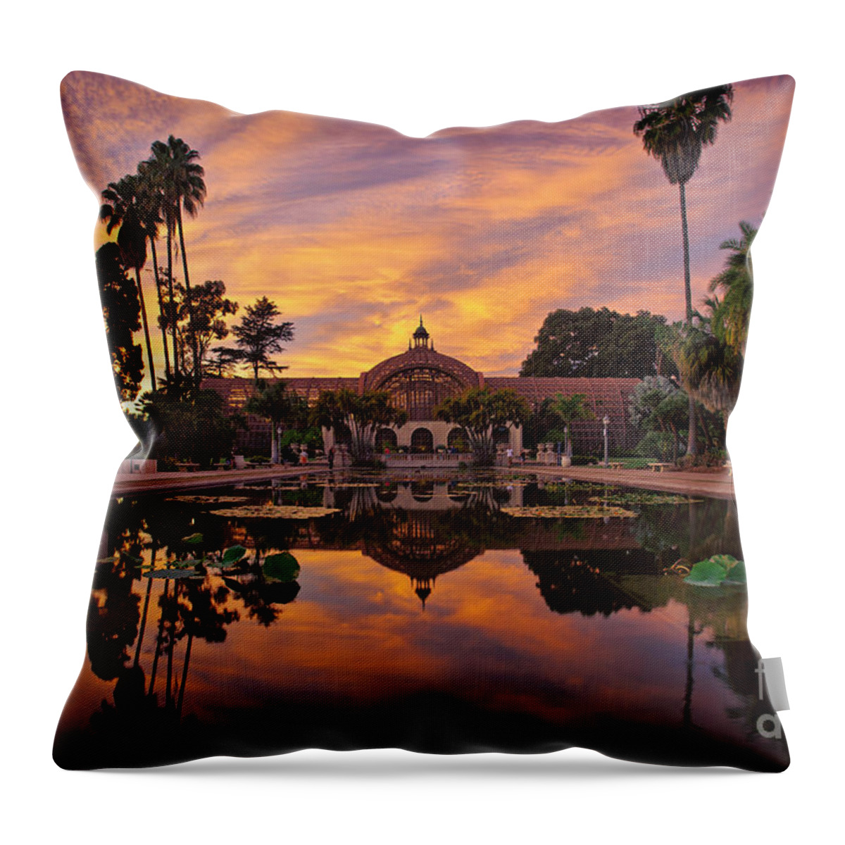 Balboa Park Throw Pillow featuring the photograph Balboa Park Botanical Building Sunset by Sam Antonio