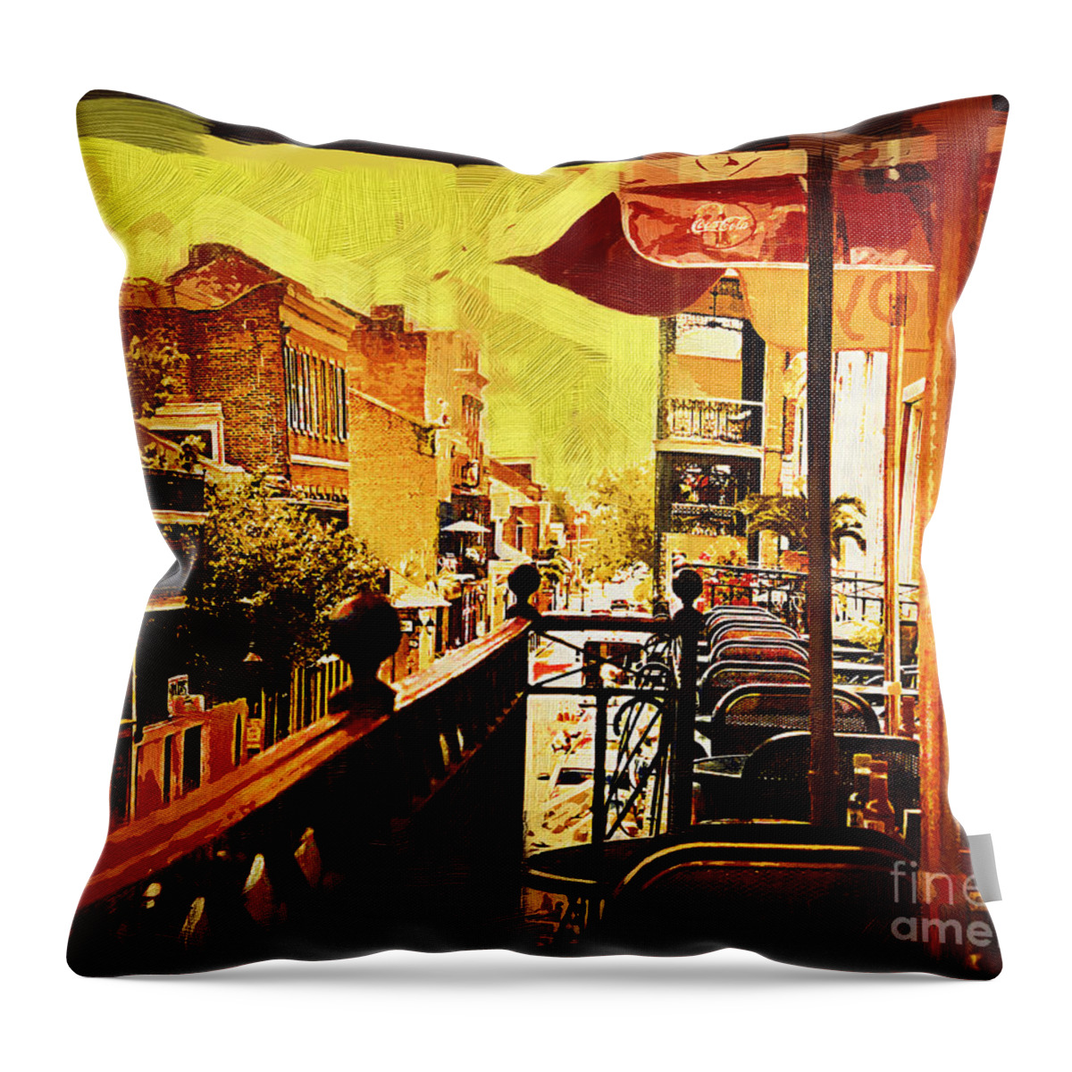 New-orleans Throw Pillow featuring the digital art Balcony Cafe by Kirt Tisdale