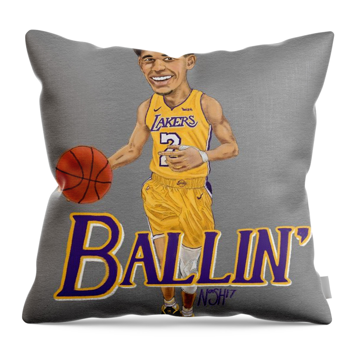 Nba Throw Pillow featuring the drawing Ballin' by Jeremy Nash