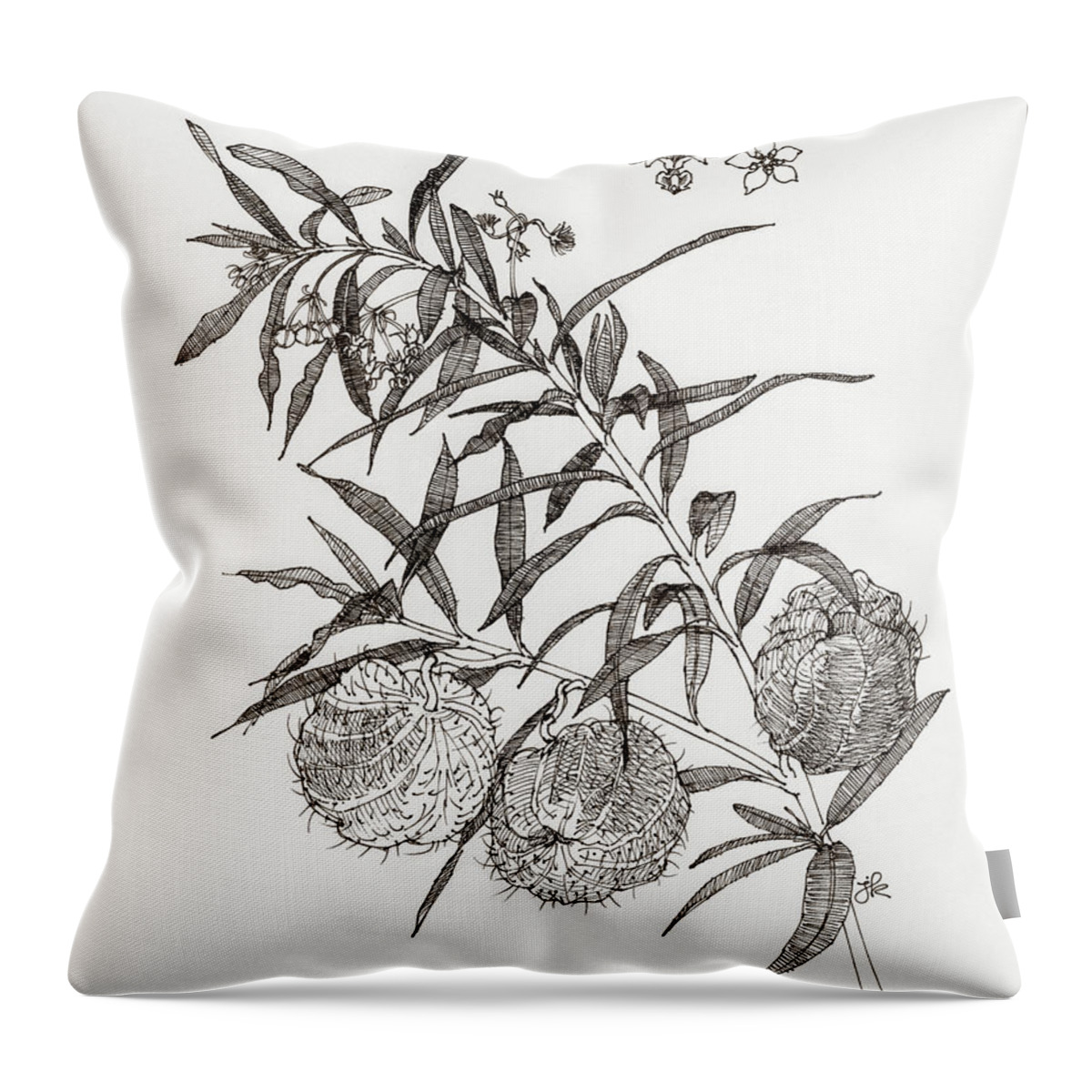 Plant Throw Pillow featuring the drawing Balloon Plant by Judith Kunzle
