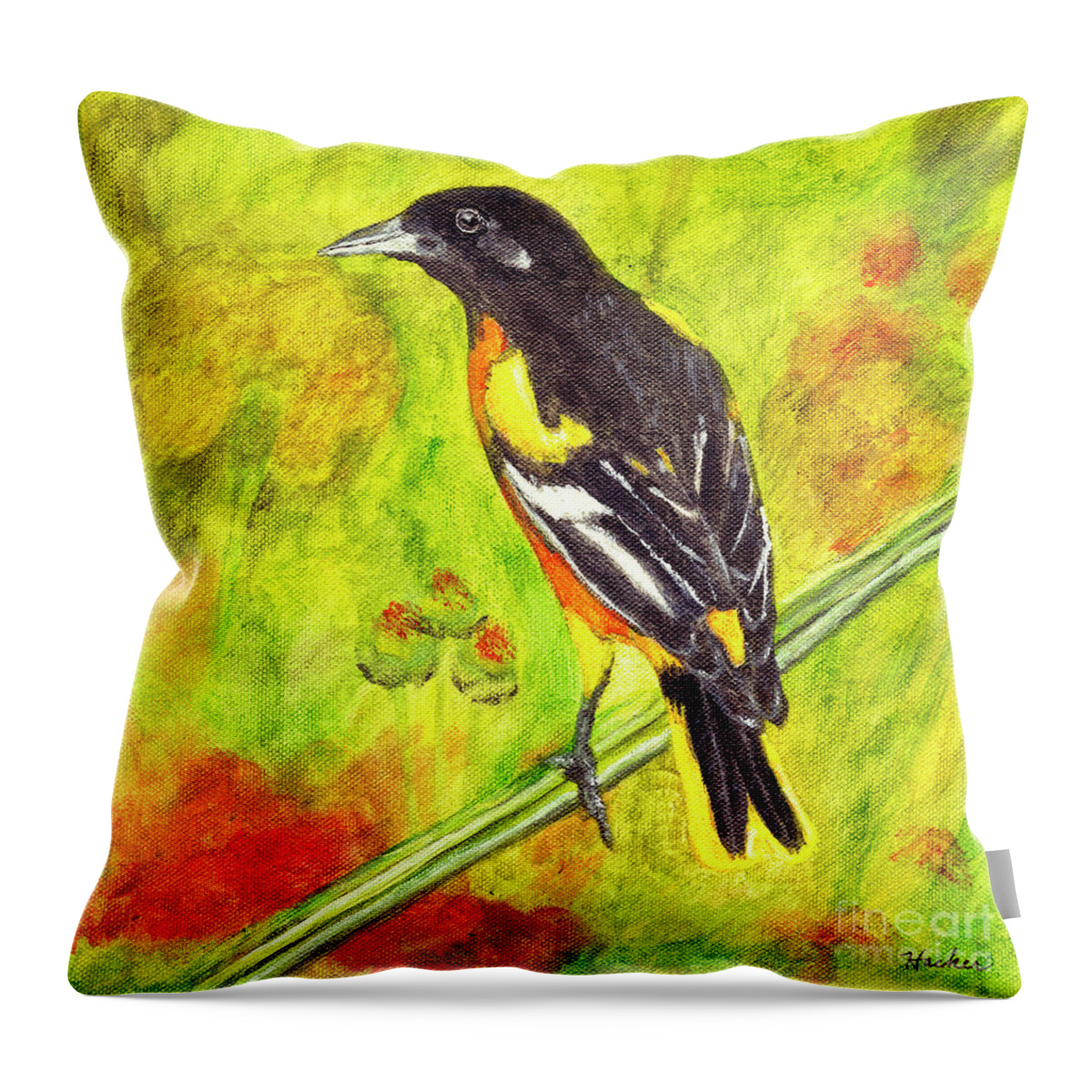 Timothy Hacker Throw Pillow featuring the painting Baltimore Oriole Painting by Timothy Hacker