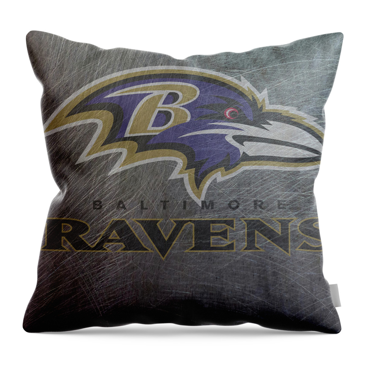 Baltimore Throw Pillow featuring the mixed media Baltimore Ravens Translucent Steel by Movie Poster Prints