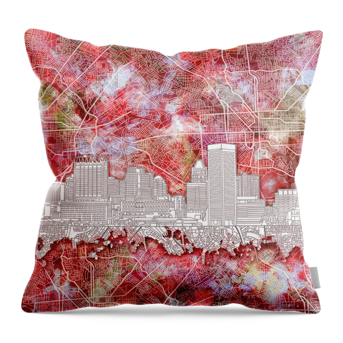 Baltimore Throw Pillow featuring the painting Baltimore Skyline Watercolor 13 by Bekim M