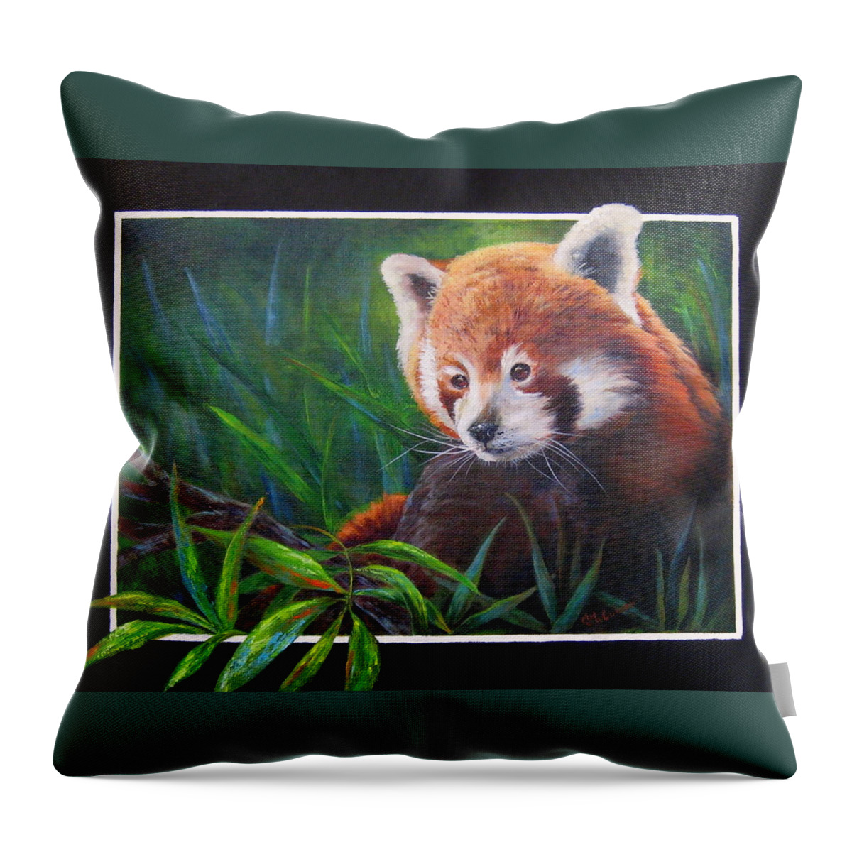 Red Panda Throw Pillow featuring the painting Bamboo Basking--Red Panda by Mary McCullah