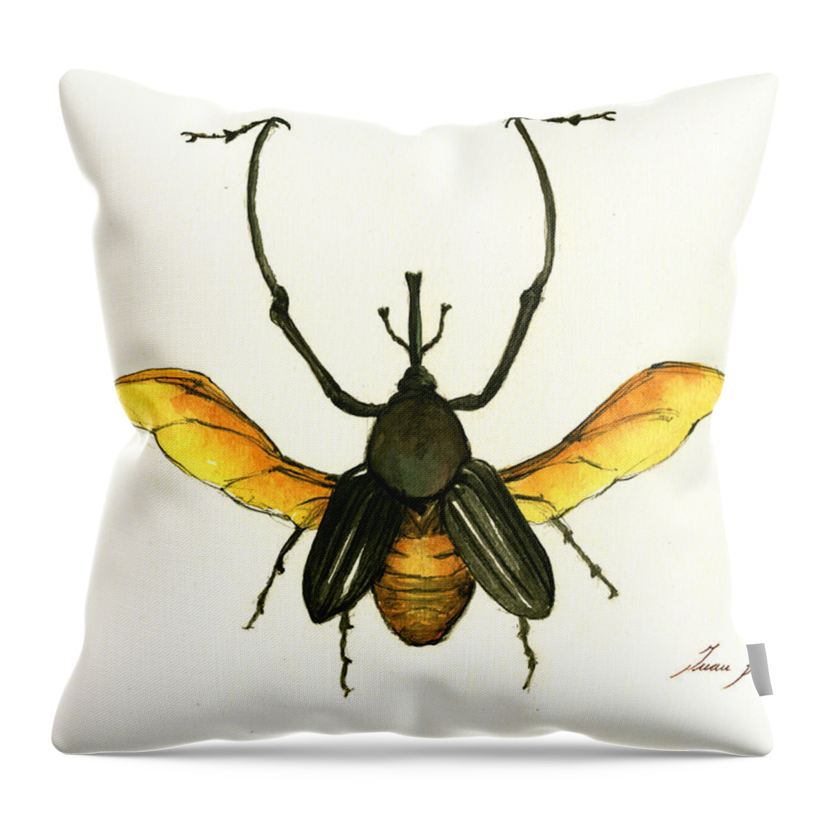 Bamboo Beetle Throw Pillow featuring the painting Bamboo beetle by Juan Bosco