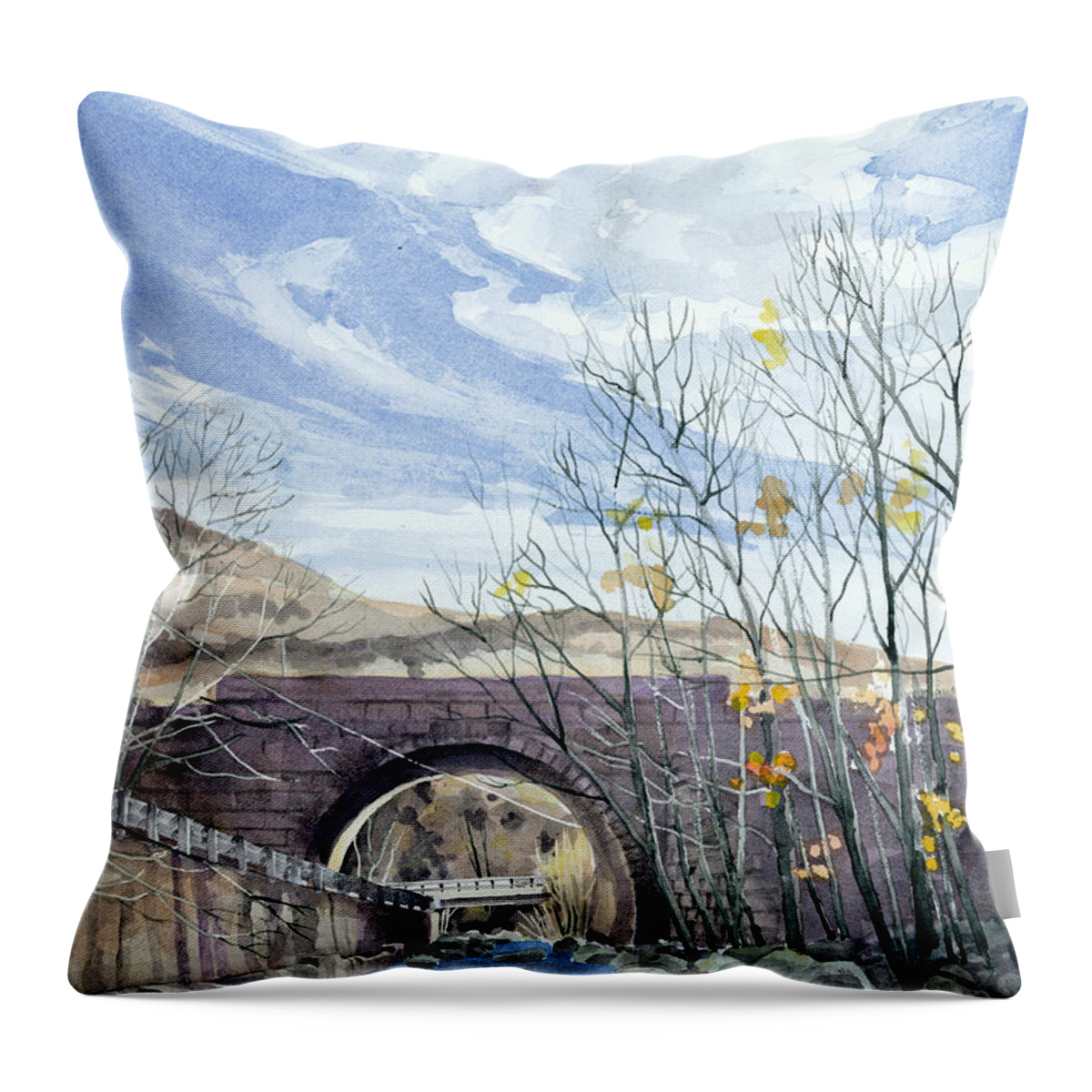 Bridge Throw Pillow featuring the painting Bancroft Arch by Steve Hamlin