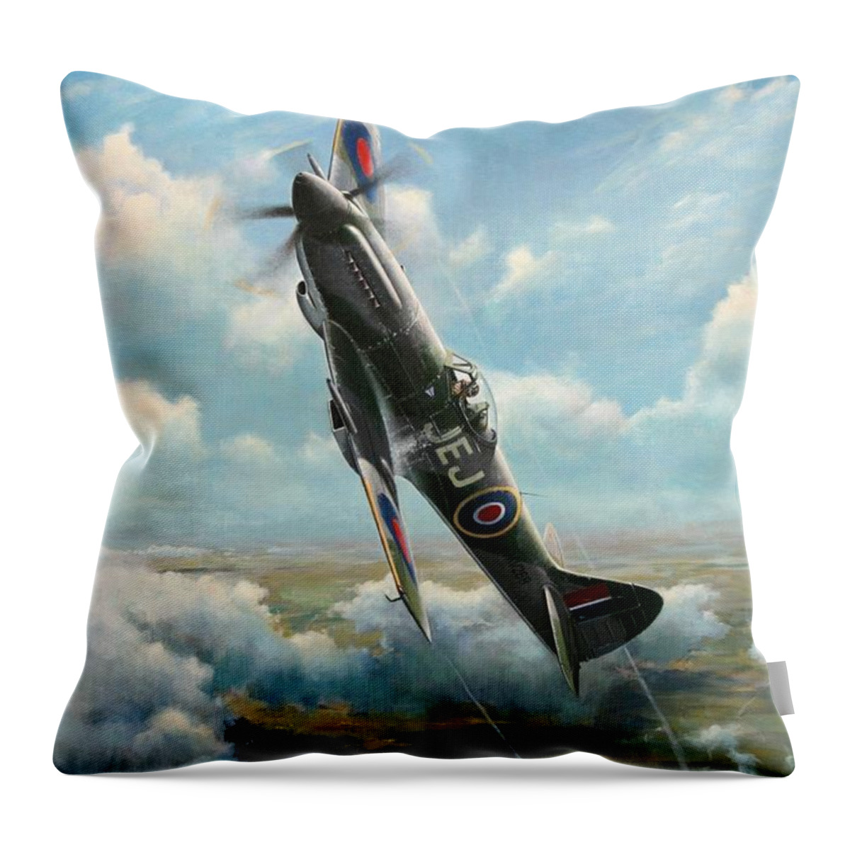Aviation Art Throw Pillow featuring the painting 'Bandits at 3 o'clock High' by Colin Parker