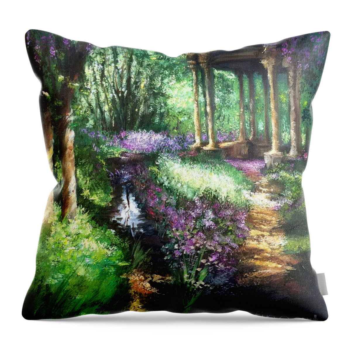 Lush Throw Pillow featuring the painting Bandstand in the Park by Lizzy Forrester