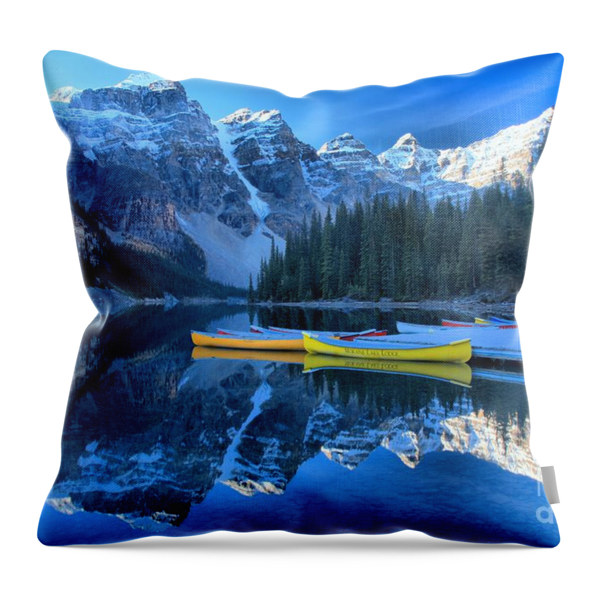 Moraine Lake Throw Pillow featuring the photograph Banff Moraine Lake Reflections by Adam Jewell