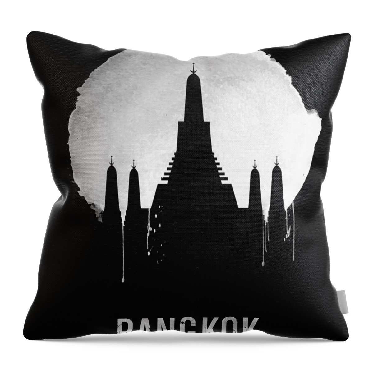 Bangkok Throw Pillow featuring the digital art Bangkok Landmark Black by Naxart Studio